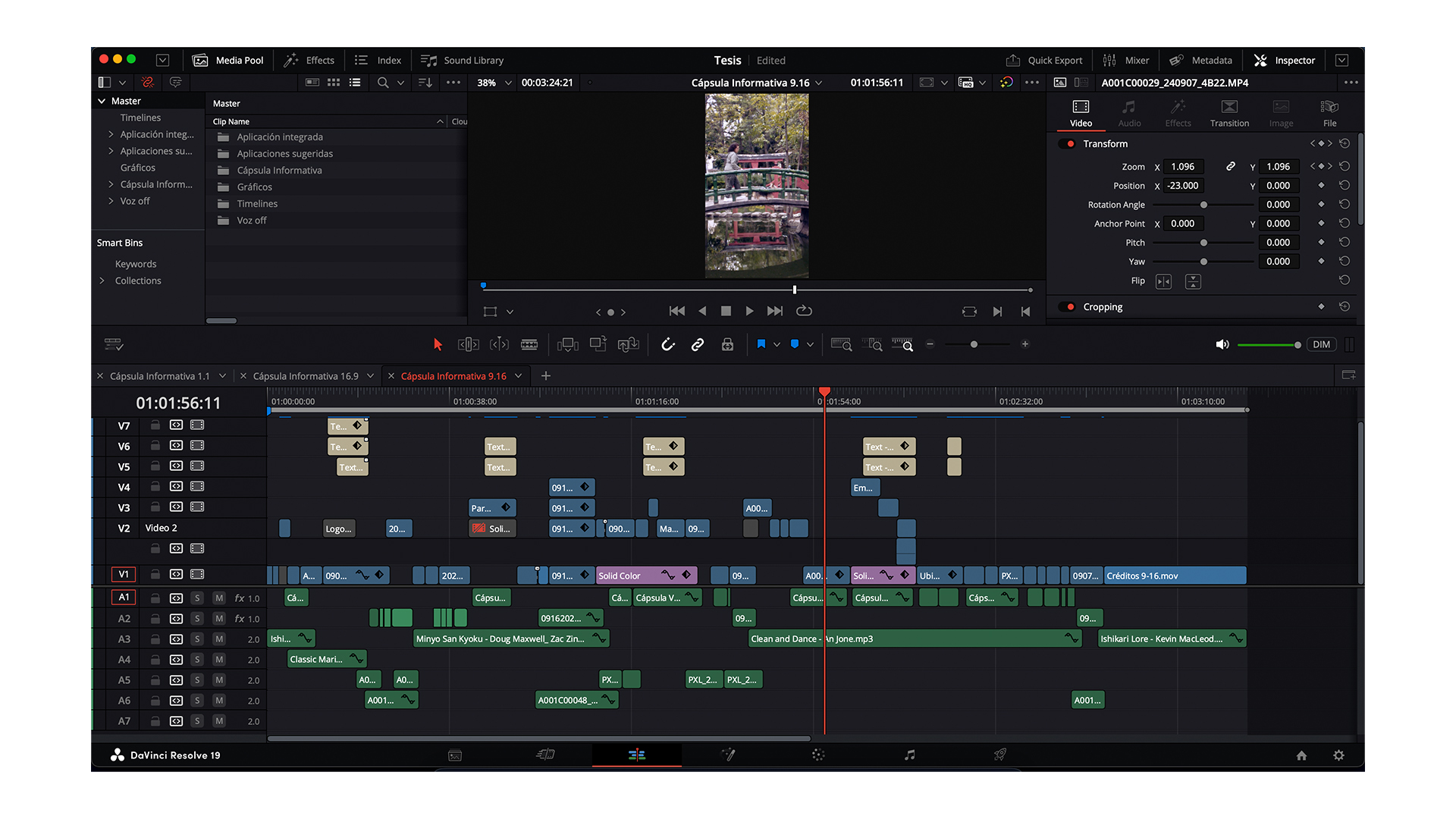 Adaptación de la cápsula informativa a relación de aspecto 9:16 en Davinci Resolve