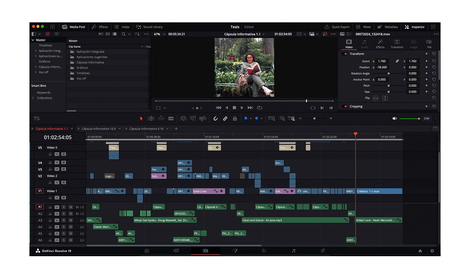 Adaptación de la cápsula informativa a relación de aspecto 1:1 en Davinci Resolve